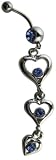 31b%2BmqzfpDL. SL160  Blue Crystal CZ Dangle Belly Button Navel Ring Bar Silver   Chandelier Style   Tri Heart 3 tier Hearts Belly Button