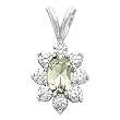 14K White Gold Green Amethyst and Diamond Pendant