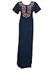 Womans Caftan Abaya Dress Blue Floral Embroidered Caftan Nighty Lounger Medium