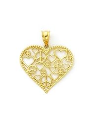14K Scattered Hearts & Peace Signs Luck N Love Heart Pendant