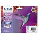 Epson Original T0807 Multipack Black and Colour Ink Cartridges (6 Claria Inks - T0801 Black, T0802 Cyan Blue, T0803 Magenta Red, T0804 Yellow, T0805 Light Cyan, T0806 Light Magenta)