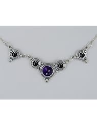 A Delightful Sterling Silver Gemstone Necklace Featuring Iolite and Black Onyx