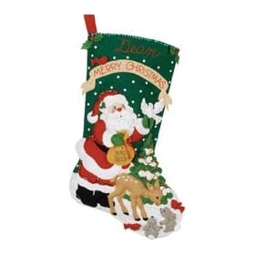 Bucilla Christmas Feast Felt Applique 18" Christmas Stocking