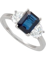 14K White Gold 3/4 ct. Diamond and 8 x 6 MM Sapphire Ring