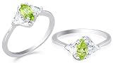 Multicut Peridot & White Cz Three Stone Ring Sterling Silver Size 8