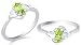 Multicut Peridot & White Cz Three Stone Ring Sterling Silver Size 8