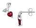 Created Ruby Heart Earrings with Diamonds 7/10 Carat (ctw) in 10K White Gold