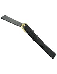 12mm Hirsch Italocalf Black Genuine Calfskin Leather Flat Watch Band Regular