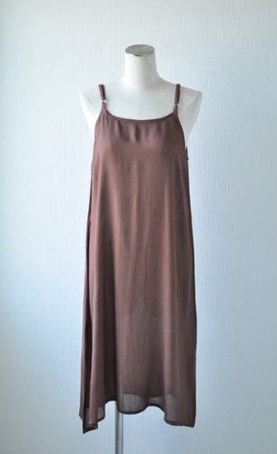 インド綿 レーヨンキャミワンピ 無地 ブラウン ロング丈(100cmサイズ)