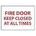 Fire Safety Sign - Fire Door Keep Closed At All Times - Vinyl