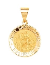 Hollow Round St. Saint Christopher Medal Pendant 14K Gold Yellow R41608