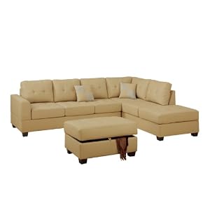 Bobkona Rui 3-Piece Bonded Leather Reversible Sectional Sofa Bobkona Rui 3-Piece Bonded Leather Reversible Sectional Sofa
