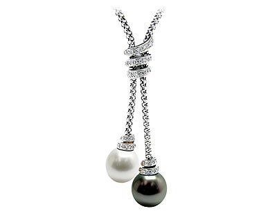 Natural South Sea & Tahitian Drop Pearl & Diamond Necklace in 18kt White Gold