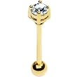 Gold Plated Clear CZ Prong-Set Barbell Tongue Ring