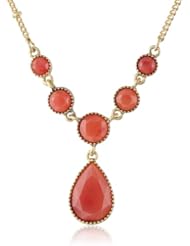 NINE WEST VINTAGE AMERICA "Hidden Gem" Worn Gold and Cherry Y-Shaped Necklace, 18"