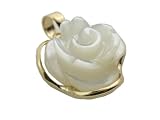 White Mother Of Pearl Rose Pendant, 14k Gold