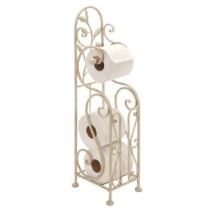 Benzara 63148 Shabby White Metal Toilet Paper Holder W Magazine Rack