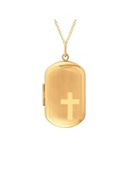 Gold over silver Rectangle Shaped Locket w/ Cross Necklace