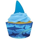 Creative Converting Shark Splash Cupcake Pick Decorations with Matching Baking Cup Wrappers, 12 Cou