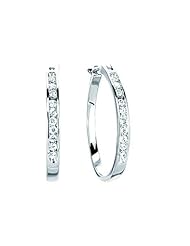 10K White Gold 0.25cttw Any Day Perfect Channel Set Round Diamond Hoop Earrings