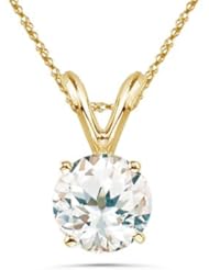 1.15 Cts of 6.5mm AA Round Natural White Sapphire Solitaire Pendant in 14K Yellow Gold
