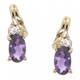 10KT Yellow Gold Stud Earrings w/ Amethyst & Diamond