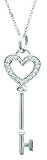 14K White Diamond 0.09CT Heart Key Pendant