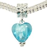LovingtheBead © Turquoise Murano Glass Heart Dangle Slide-on & Slide-Off Bead Charm