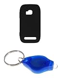 Premium Black Silicone Soft Skin Case Cover + Atom LED Keychain Light for Nokia Lumia 710 (T-Mobile)