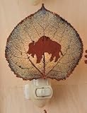Buffalo Silhouette on Real Irridescent Aspen Leaf Night Light