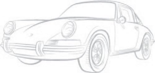 Porsche Sports Car Sketch Vinyl Sticker, Gloss Metallic Silver 3 ft.