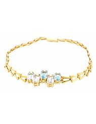 14K Yellow Gold Fancy Link Bracelet w/ Blue and White Stones