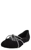 Eileen17 Rhinestone Cross Strap Flats BLACK