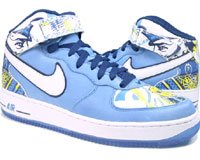 Nike Basketball Shoes-Nike Air Force 1 Mid Premium Royale Collection Michael Vick Edition Basketball Shoe (university blue / white / md navy / varsity maize)-Mens Nike Basketball Shoes-Mens Basketball Shoes