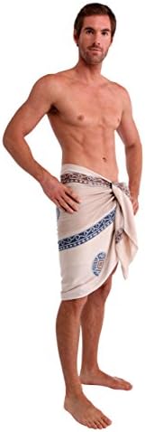 1 World Sarongs Mens Baliku Sarong in White and Grey