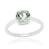 Sterling Silver Green Amethyst Solitaire Round Ring
