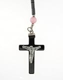 23 inch Hematite Rosary with Pink Fiber Optic Beads