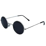 John Lennon Style Sun Glasses Shades - Silver / Black w/ Micro Case