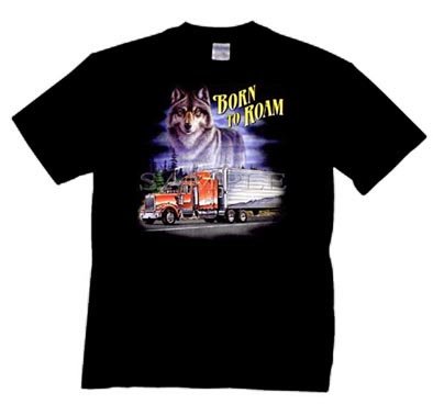 Trucker T-shirt Born To Roam Truck Driver Wolf