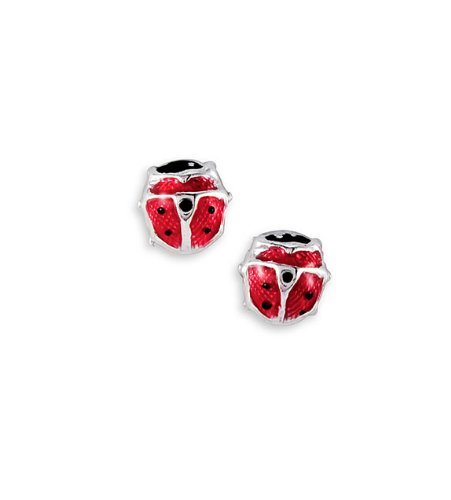 Sterling Silver Red Black Enamel Ladybug Stud Earrings