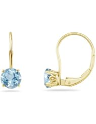 1.25-1.55 Cts of 6 mm AA Round Aquamarine Stud Earrings with Scroll Lever Backs in 14K Yellow Gold