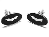 Batman Cufflinks : DC Comics Licensed : Silver Logo Black Oval W/Gift Box