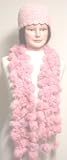 Two Strand Luxurious Pink Color Rabbit Fur Scarf for Women and Teens Offered in Combination with Hand Crocheted Pink Chenille and Gimp Tweed Skull Cap