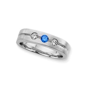3 Diamond Men's Ring 1/3 ct. Bezel Set in 14K White Gold with Blue Center Diamond