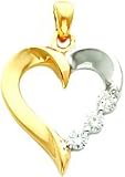 14K Two Tone Gold .25ct 3 Stone Diamond Heart Pendant