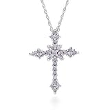 10K White Gold Diamond Cross Pendant with Chain 18