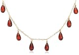 14k Yellow Gold, January Birthstone, Garnet Briolette Station Necklace, 16
