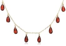 14k Yellow Gold, January Birthstone, Garnet Briolette Station Necklace, 16"