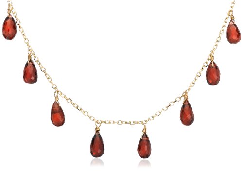 14k Yellow Gold, January Birthstone, Garnet Briolette Station Necklace, 16