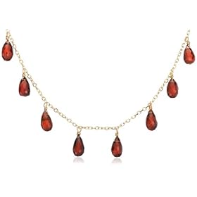 14k Yellow Gold, January Birthstone, Garnet Briolette Station Necklace, 16 by Amazon.com Collection